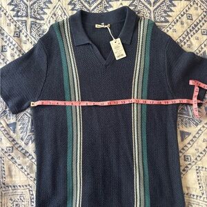 Marine Layer Navy Blue Textured V-Neck Sweater Polo